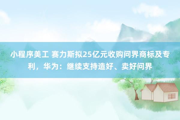 小程序美工 赛力斯拟25亿元收购问界商标及专利，华为：继续支持造好、卖好问界