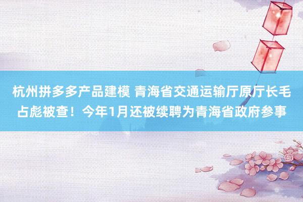 杭州拼多多产品建模 青海省交通运输厅原厅长毛占彪被查！今年1月还被续聘为青海省政府参事