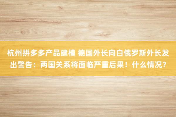 杭州拼多多产品建模 德国外长向白俄罗斯外长发出警告：两国关系将面临严重后果！什么情况？