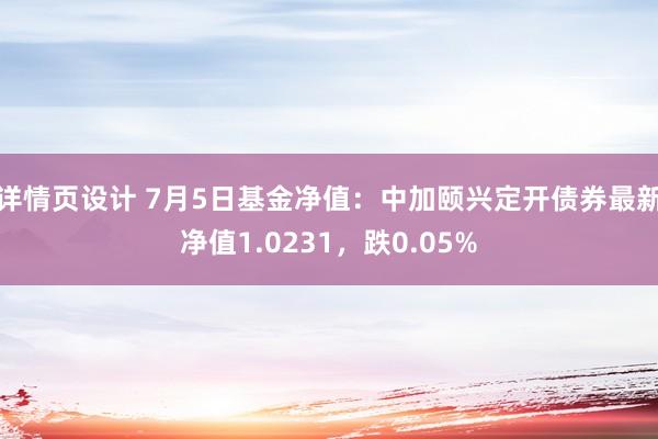 详情页设计 7月5日基金净值：中加颐兴定开债券最新净值1.0231，跌0.05%